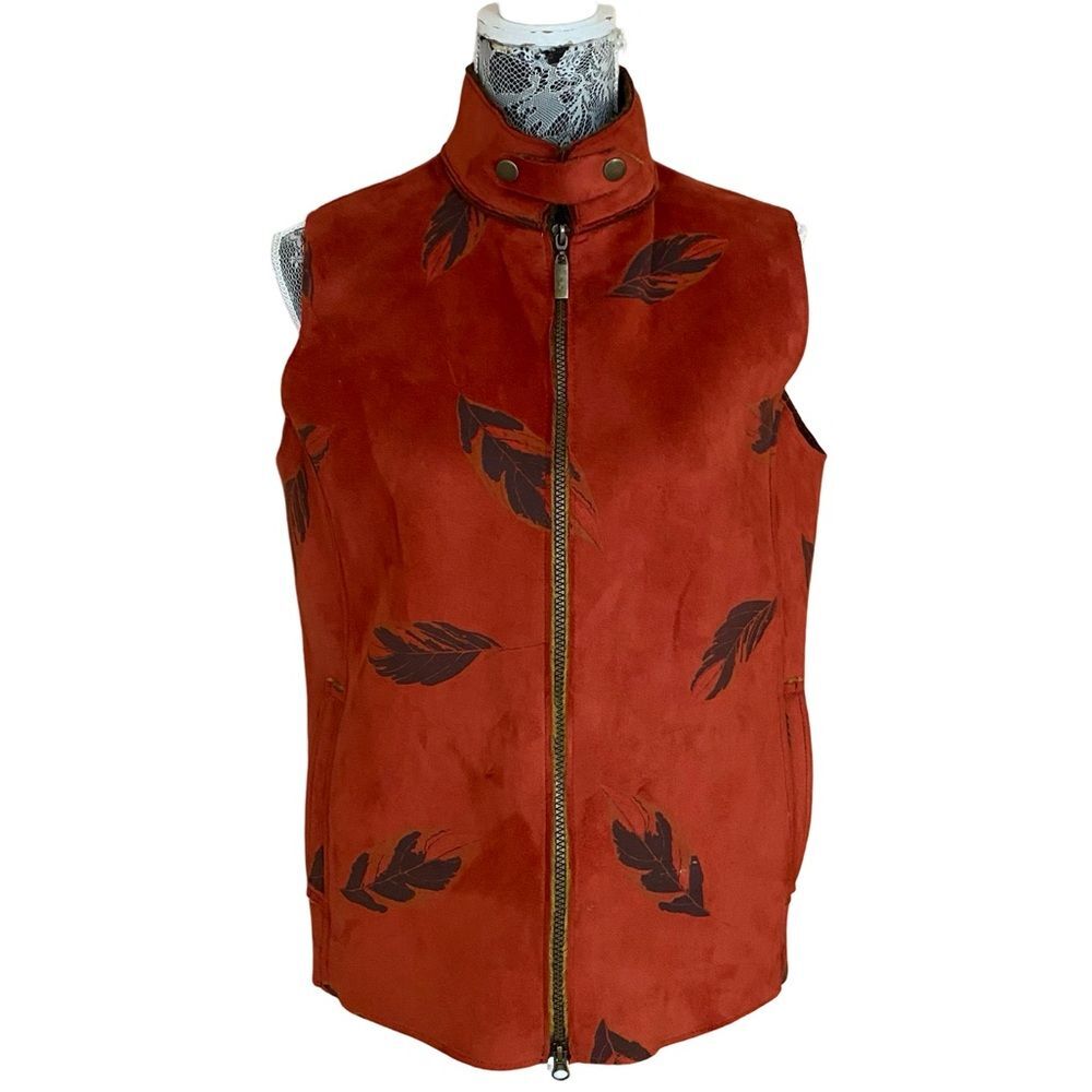 Robert Kitchen Leaf Print Full Zip Outerwear Vest… - image 1